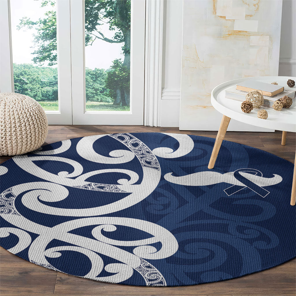 New Zealand Maori Mo Bros Round Carpet Blue Ribbon With Koru Kowhaiwhai