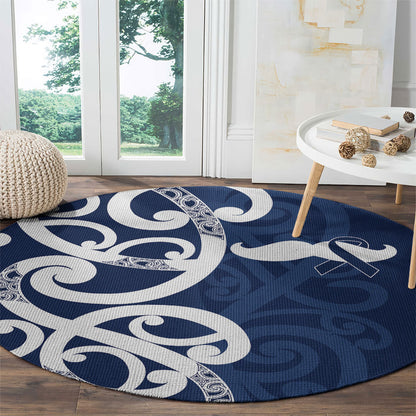New Zealand Maori Mo Bros Round Carpet Blue Ribbon With Koru Kowhaiwhai