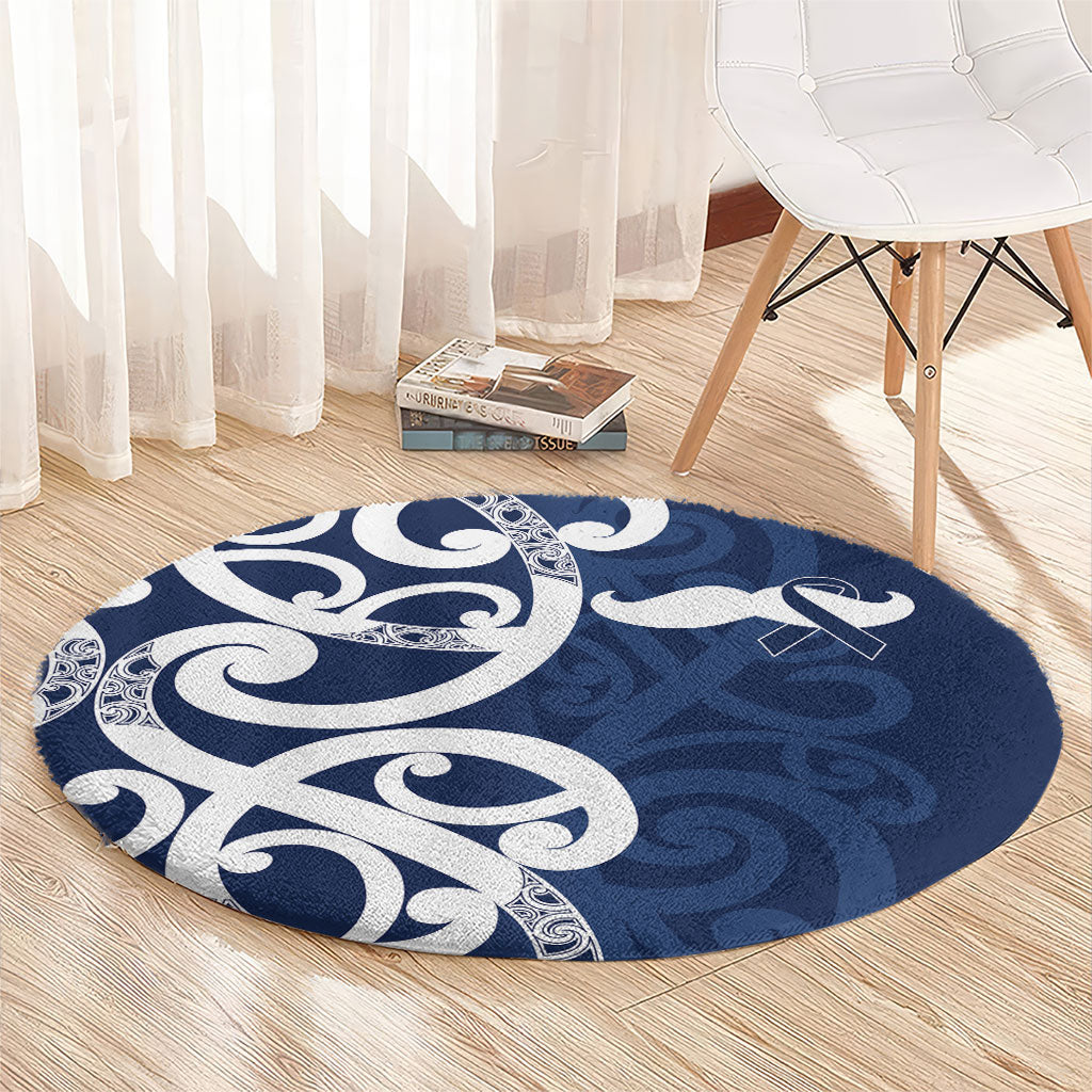 New Zealand Maori Mo Bros Round Carpet Blue Ribbon With Koru Kowhaiwhai