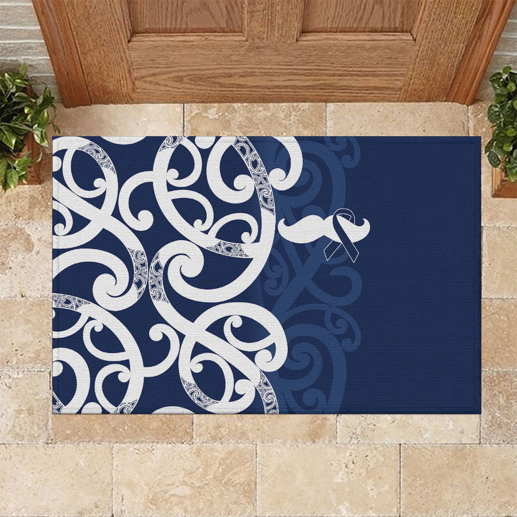 New Zealand Maori Mo Bros Rubber Doormat Blue Ribbon With Koru Kowhaiwhai