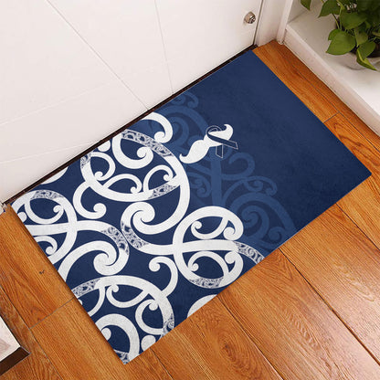 New Zealand Maori Mo Bros Rubber Doormat Blue Ribbon With Koru Kowhaiwhai