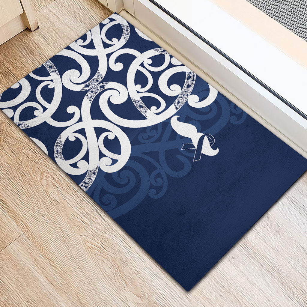 New Zealand Maori Mo Bros Rubber Doormat Blue Ribbon With Koru Kowhaiwhai