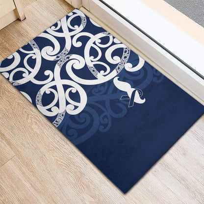 New Zealand Maori Mo Bros Rubber Doormat Blue Ribbon With Koru Kowhaiwhai