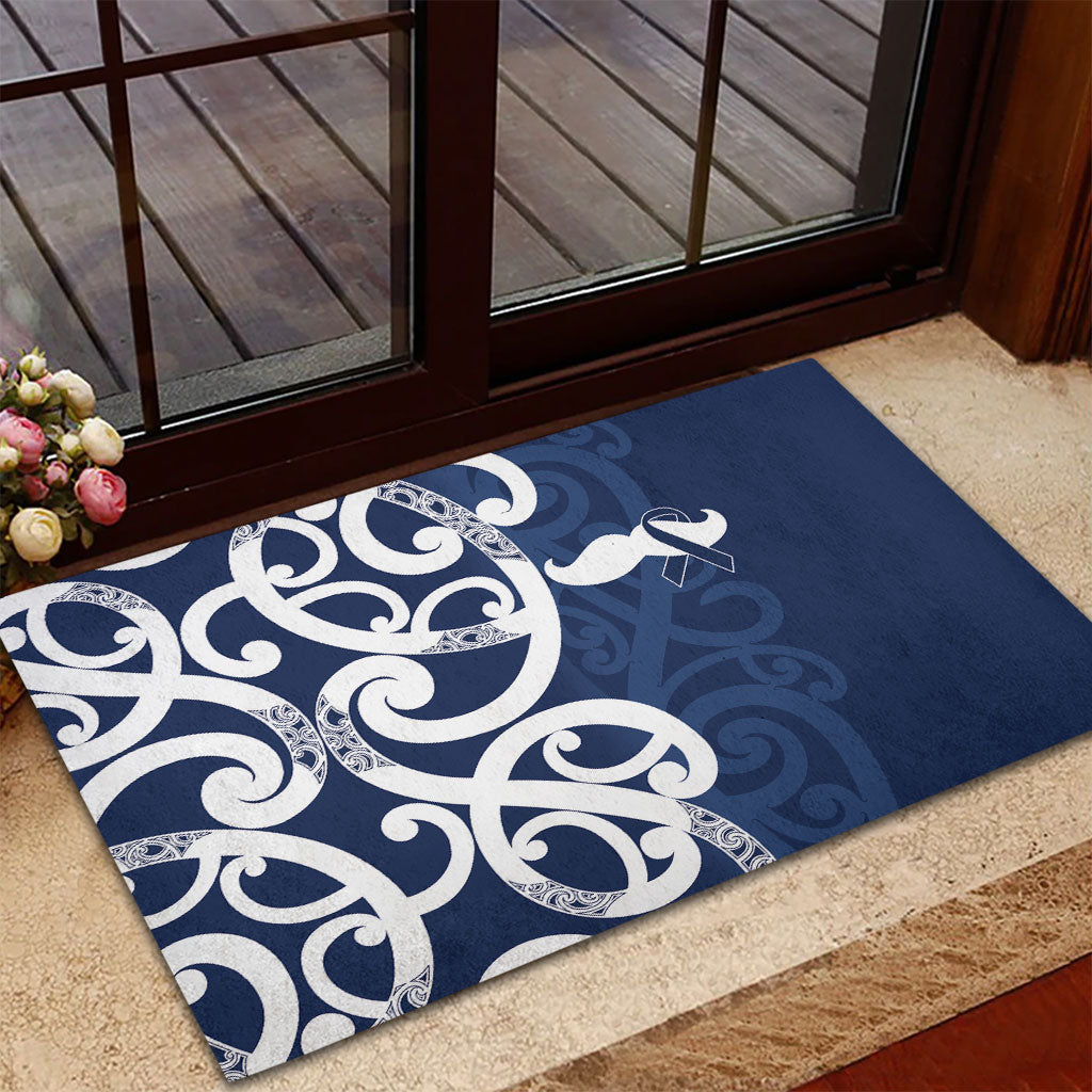 New Zealand Maori Mo Bros Rubber Doormat Blue Ribbon With Koru Kowhaiwhai