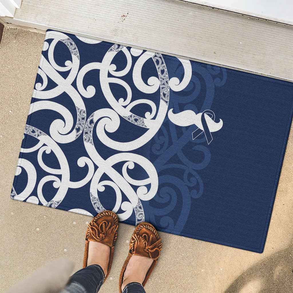 New Zealand Maori Mo Bros Rubber Doormat Blue Ribbon With Koru Kowhaiwhai