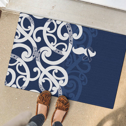 New Zealand Maori Mo Bros Rubber Doormat Blue Ribbon With Koru Kowhaiwhai