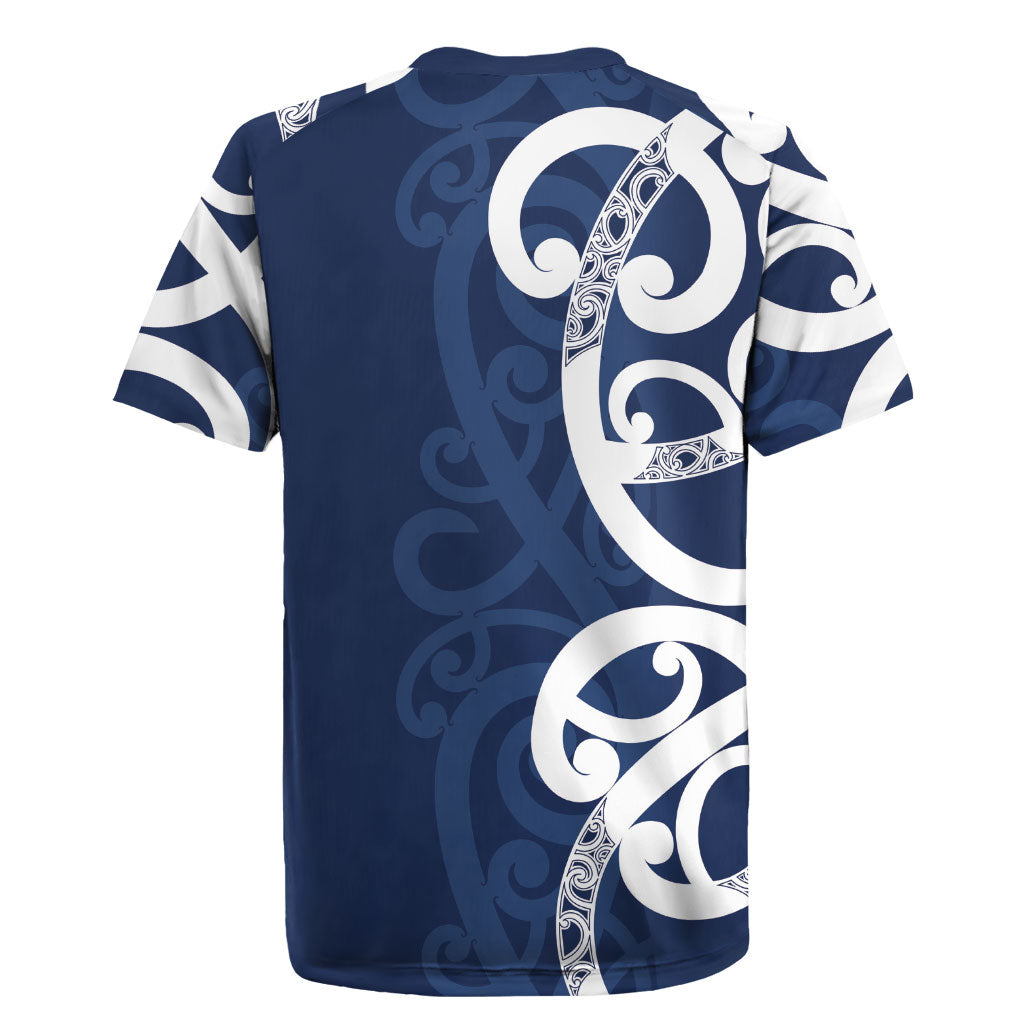 New Zealand Maori Mo Bros Rugby Jersey Blue Ribbon With Koru Kowhaiwhai