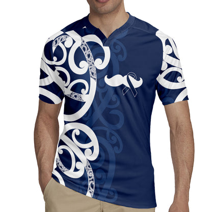 New Zealand Maori Mo Bros Rugby Jersey Blue Ribbon With Koru Kowhaiwhai
