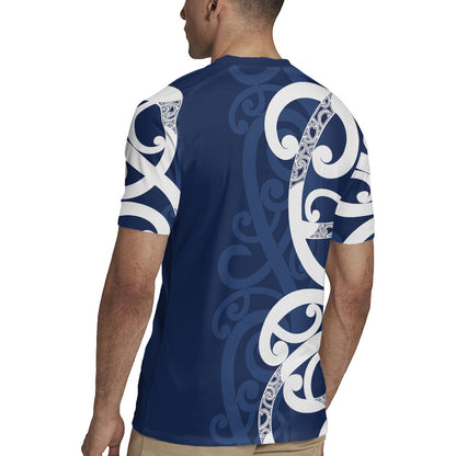 New Zealand Maori Mo Bros Rugby Jersey Blue Ribbon With Koru Kowhaiwhai