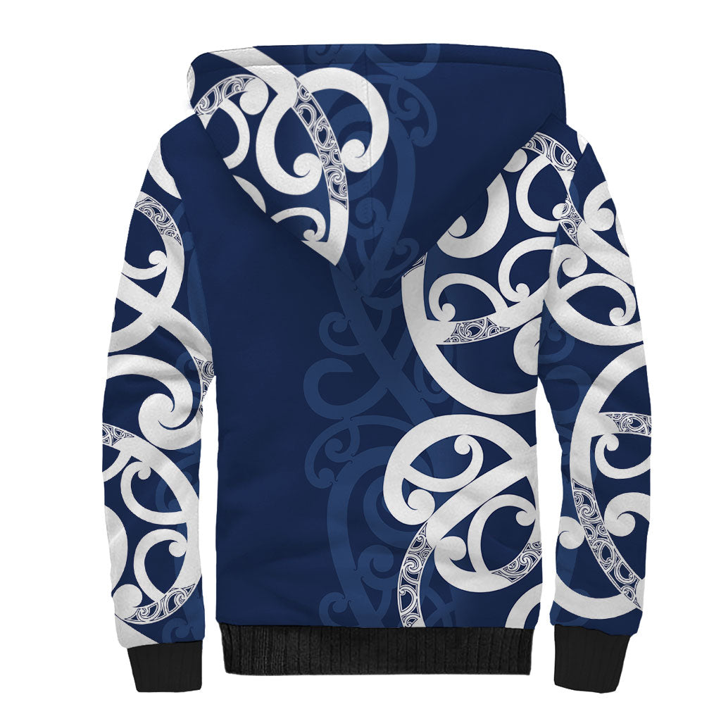 New Zealand Maori Mo Bros Sherpa Hoodie Blue Ribbon With Koru Kowhaiwhai