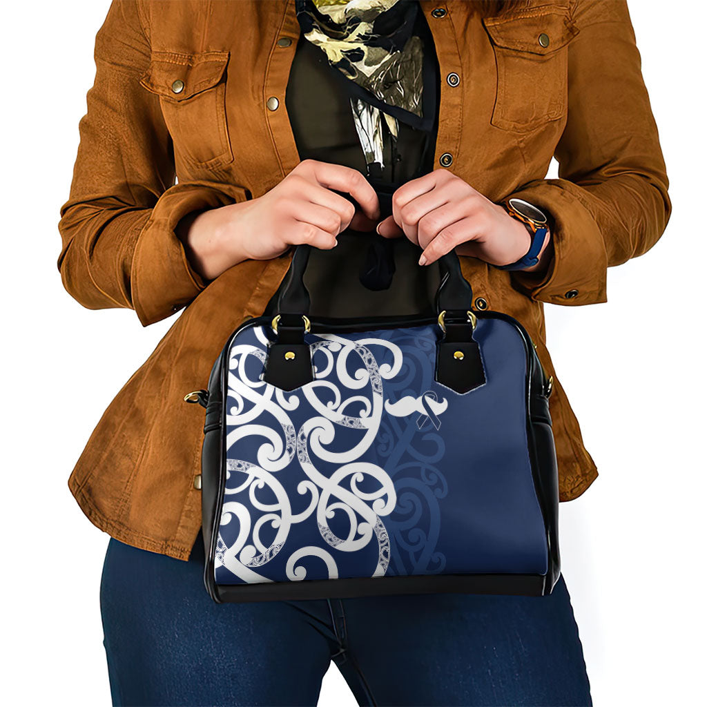New Zealand Maori Mo Bros Shoulder Handbag Blue Ribbon With Koru Kowhaiwhai