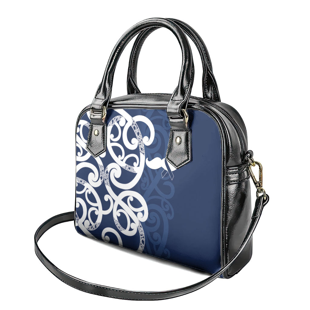 New Zealand Maori Mo Bros Shoulder Handbag Blue Ribbon With Koru Kowhaiwhai