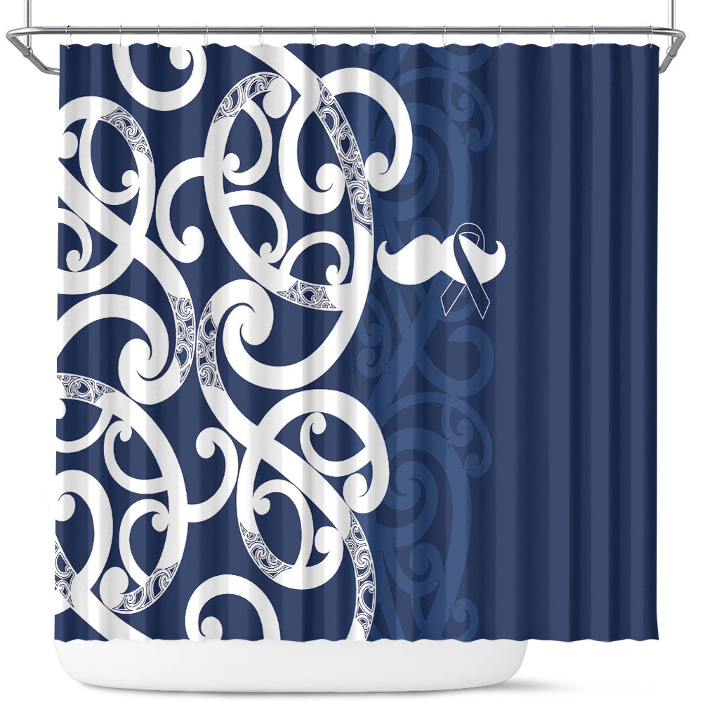 New Zealand Maori Mo Bros Shower Curtain Blue Ribbon With Koru Kowhaiwhai