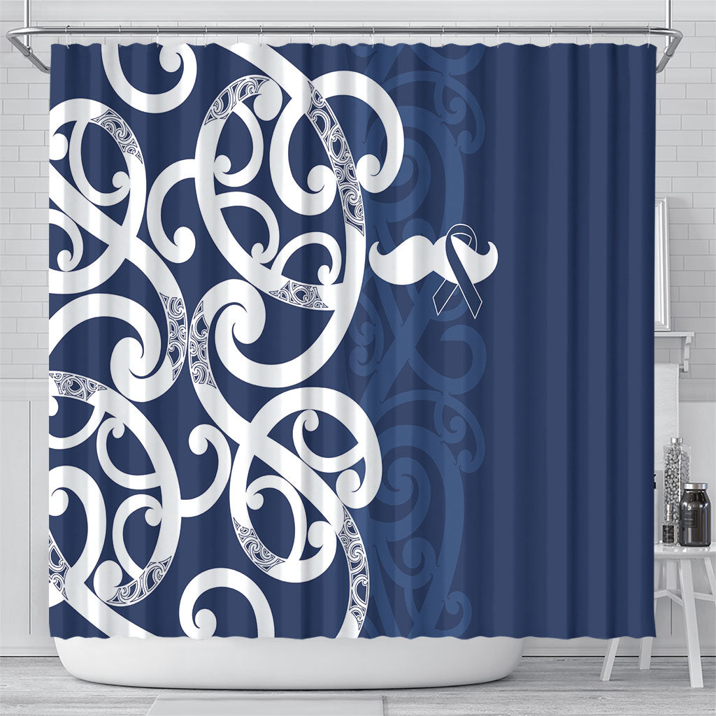 New Zealand Maori Mo Bros Shower Curtain Blue Ribbon With Koru Kowhaiwhai