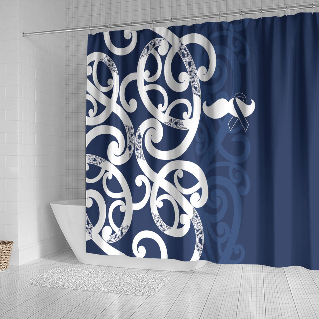 New Zealand Maori Mo Bros Shower Curtain Blue Ribbon With Koru Kowhaiwhai