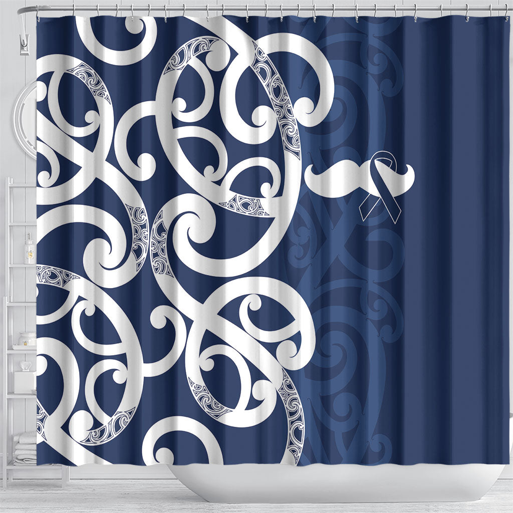 New Zealand Maori Mo Bros Shower Curtain Blue Ribbon With Koru Kowhaiwhai
