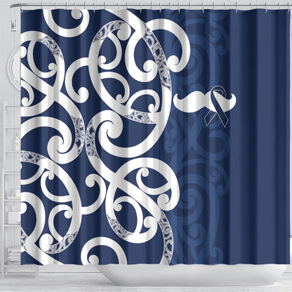 New Zealand Maori Mo Bros Shower Curtain Blue Ribbon With Koru Kowhaiwhai