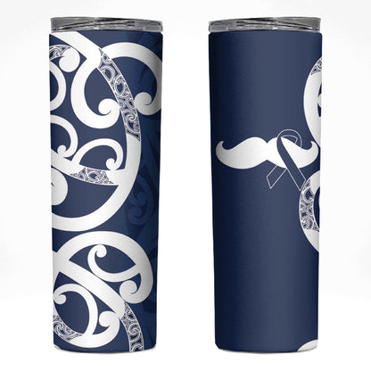New Zealand Maori Mo Bros Skinny Tumbler Blue Ribbon With Koru Kowhaiwhai