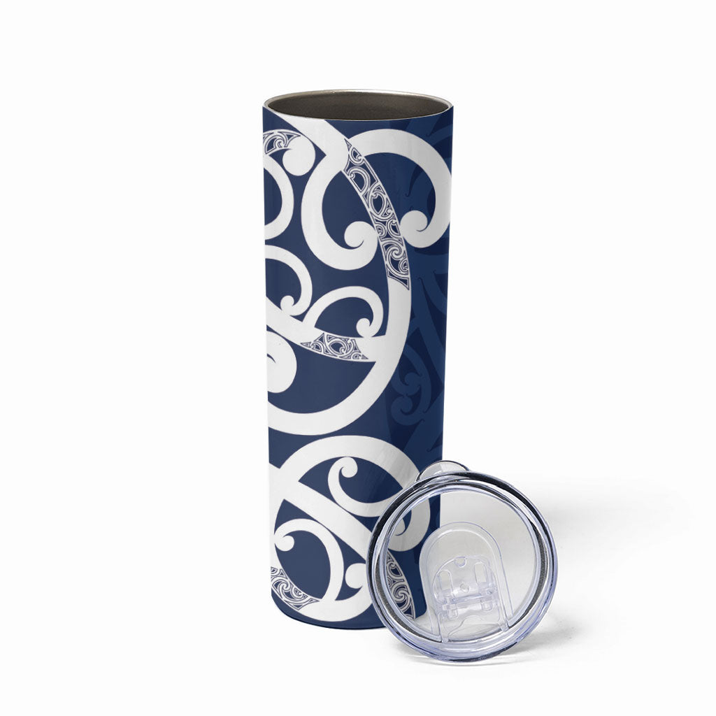 New Zealand Maori Mo Bros Skinny Tumbler Blue Ribbon With Koru Kowhaiwhai