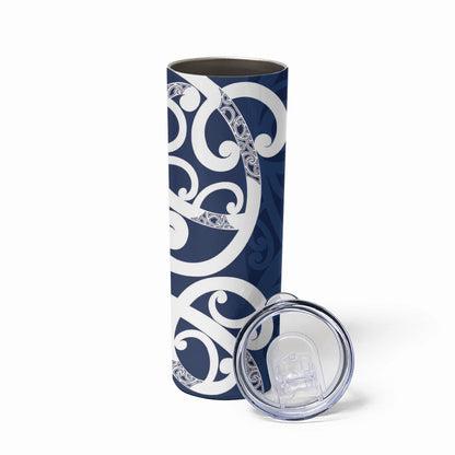 New Zealand Maori Mo Bros Skinny Tumbler Blue Ribbon With Koru Kowhaiwhai