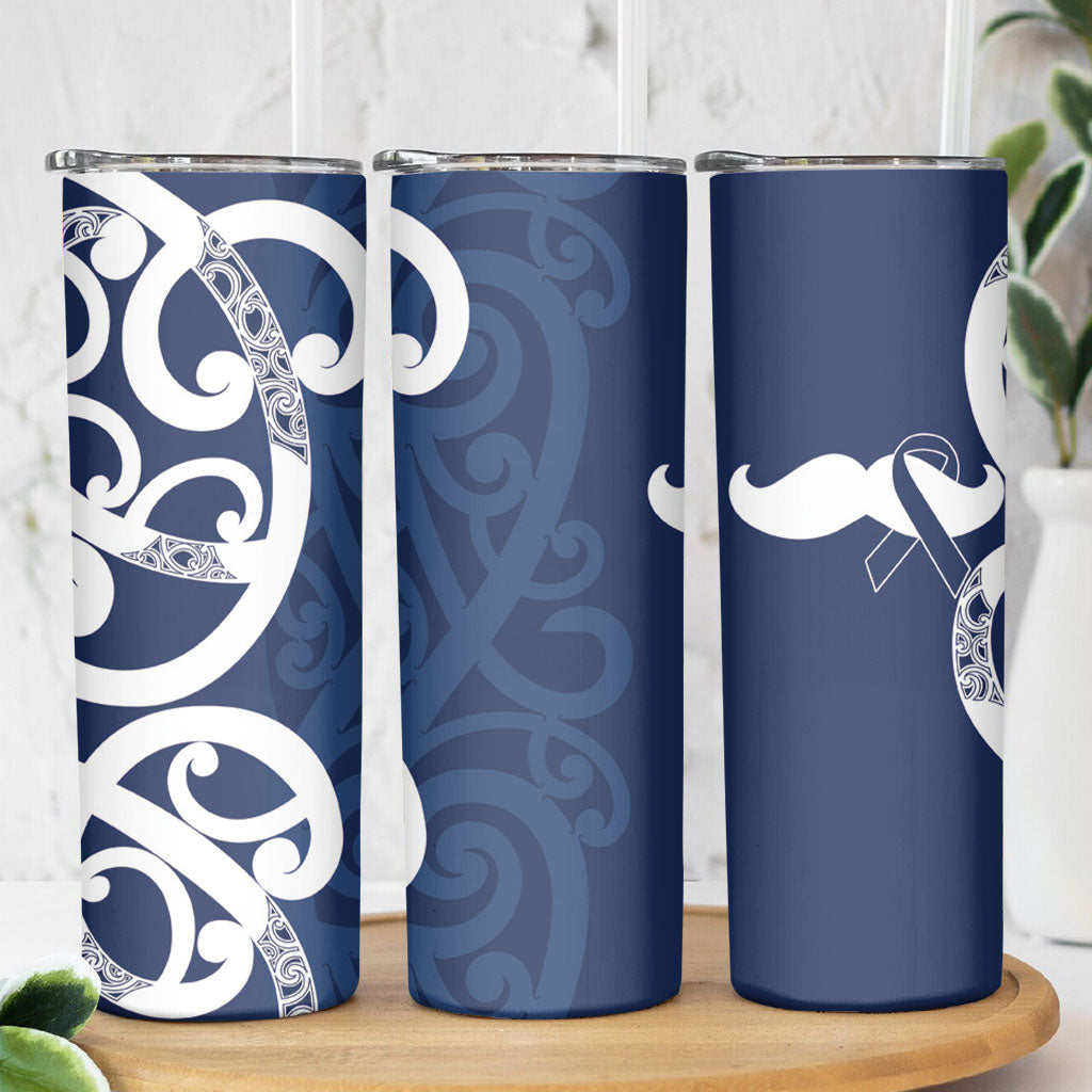 New Zealand Maori Mo Bros Skinny Tumbler Blue Ribbon With Koru Kowhaiwhai