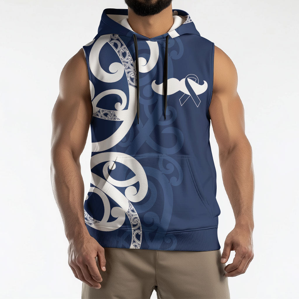 New Zealand Maori Mo Bros Sleeveless Hoodie Blue Ribbon With Koru Kowhaiwhai