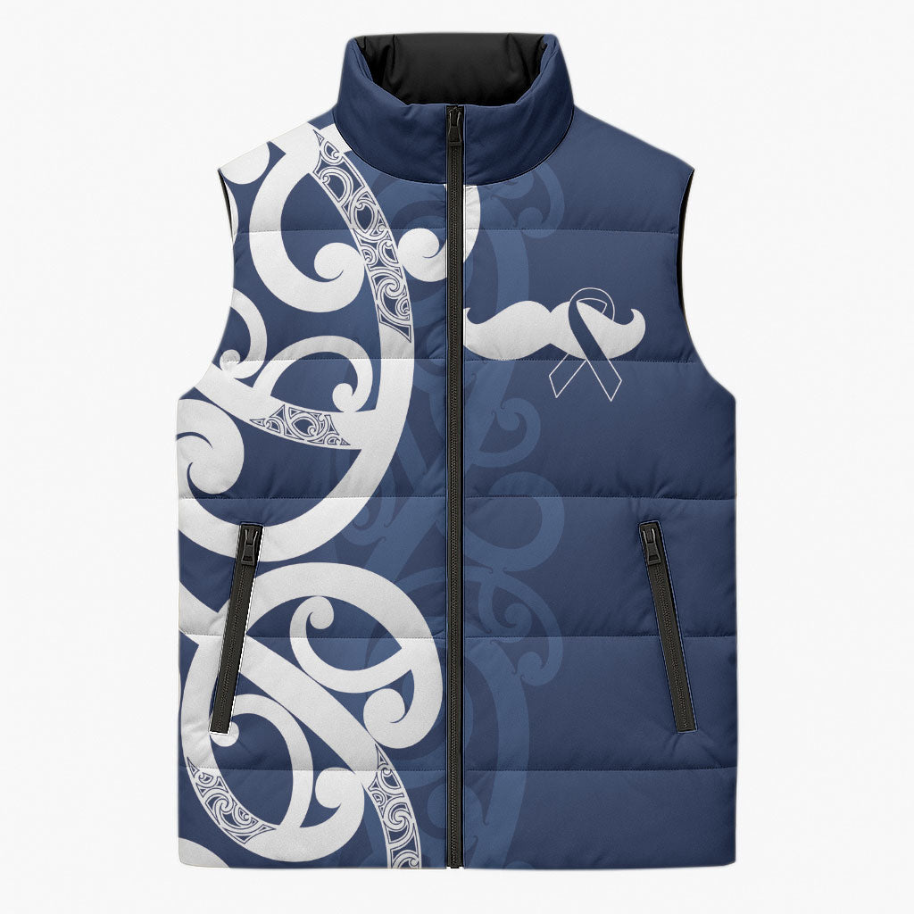 New Zealand Maori Mo Bros Sleeveless Puffer Jacket Blue Ribbon With Koru Kowhaiwhai