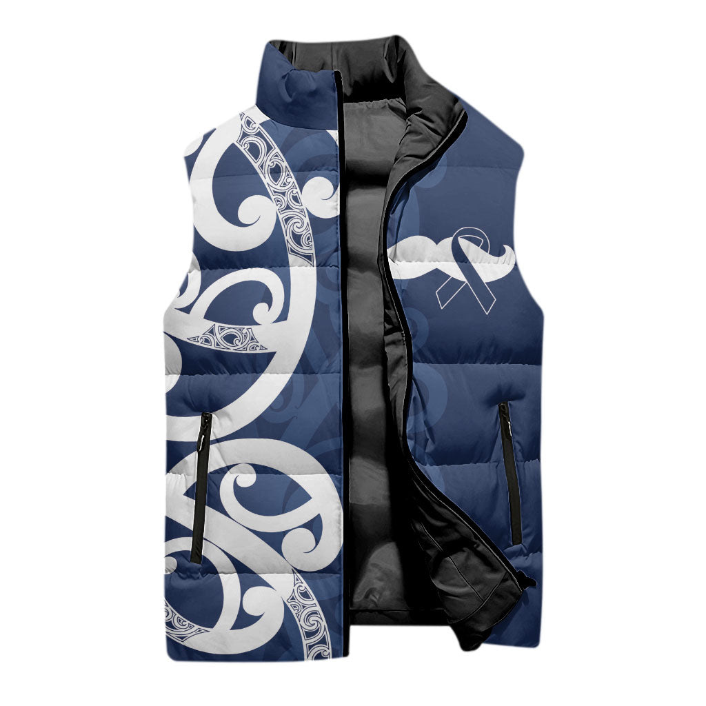 New Zealand Maori Mo Bros Sleeveless Puffer Jacket Blue Ribbon With Koru Kowhaiwhai