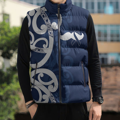 New Zealand Maori Mo Bros Sleeveless Puffer Jacket Blue Ribbon With Koru Kowhaiwhai