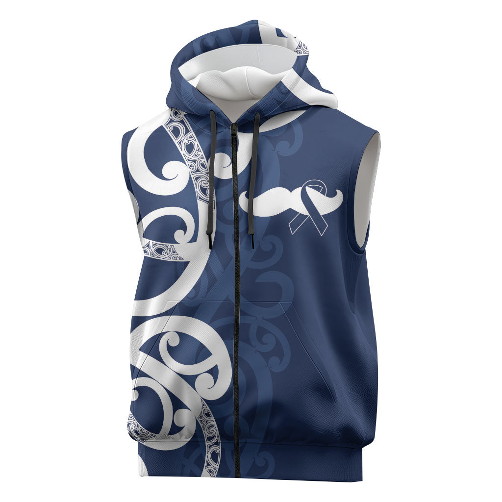 New Zealand Maori Mo Bros Sleeveless Zip Hoodie Blue Ribbon With Koru Kowhaiwhai
