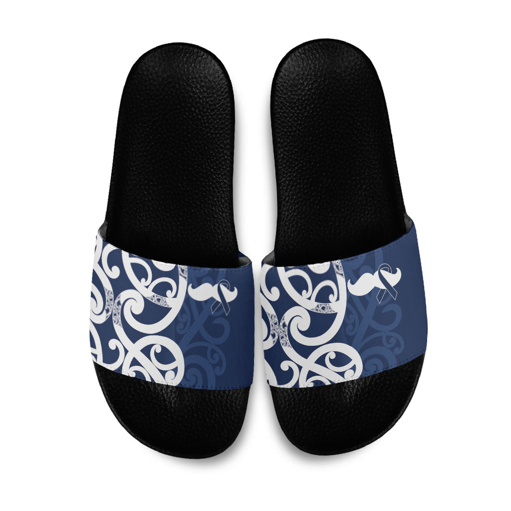 New Zealand Maori Mo Bros Slide Sandals Blue Ribbon With Koru Kowhaiwhai