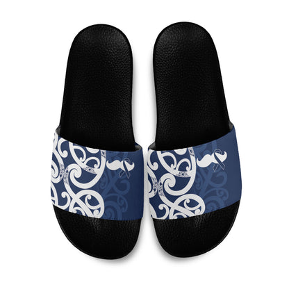 New Zealand Maori Mo Bros Slide Sandals Blue Ribbon With Koru Kowhaiwhai