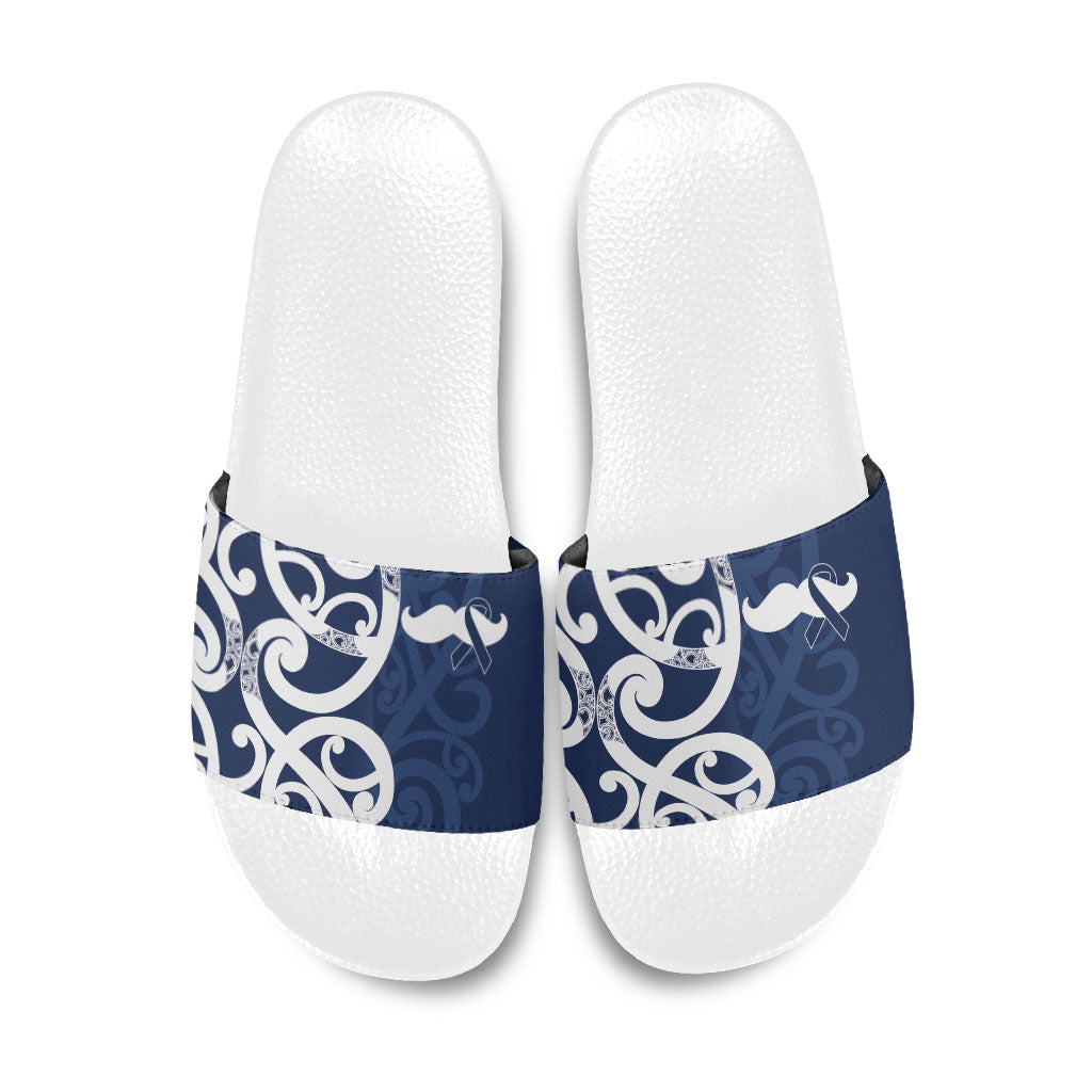 New Zealand Maori Mo Bros Slide Sandals Blue Ribbon With Koru Kowhaiwhai