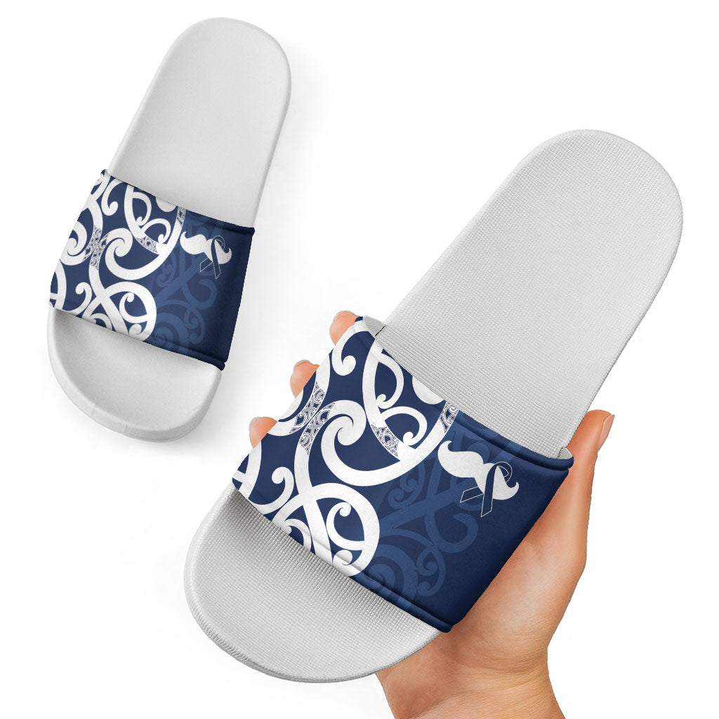 New Zealand Maori Mo Bros Slide Sandals Blue Ribbon With Koru Kowhaiwhai