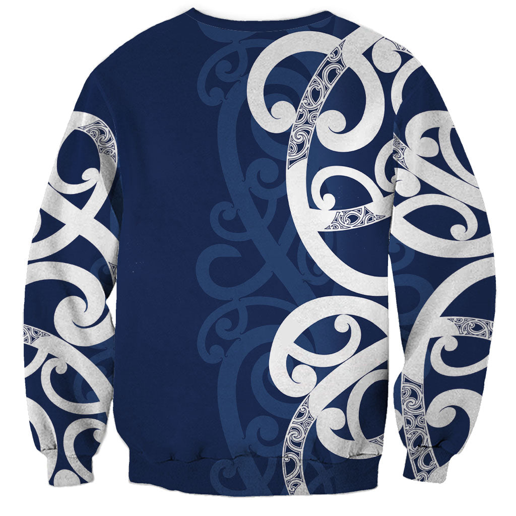 New Zealand Maori Mo Bros Sweatshirt Blue Ribbon With Koru Kowhaiwhai