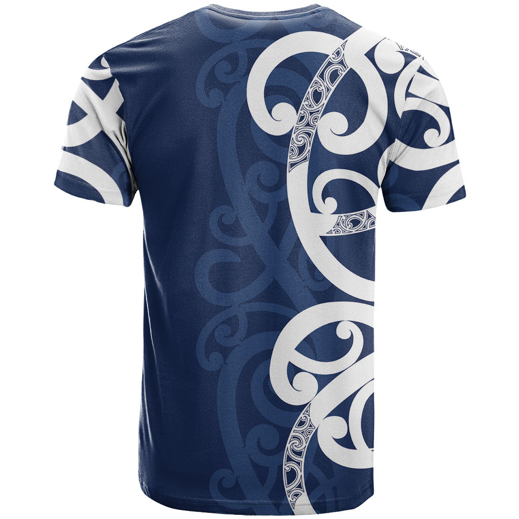 New Zealand Maori Mo Bros T Shirt Blue Ribbon With Koru Kowhaiwhai