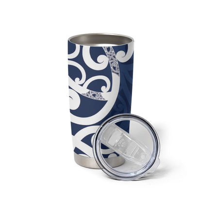 New Zealand Maori Mo Bros Tumbler Cup Blue Ribbon With Koru Kowhaiwhai