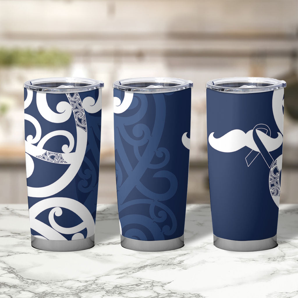 New Zealand Maori Mo Bros Tumbler Cup Blue Ribbon With Koru Kowhaiwhai