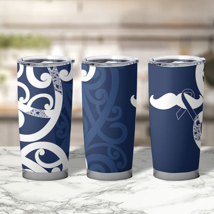 New Zealand Maori Mo Bros Tumbler Cup Blue Ribbon With Koru Kowhaiwhai