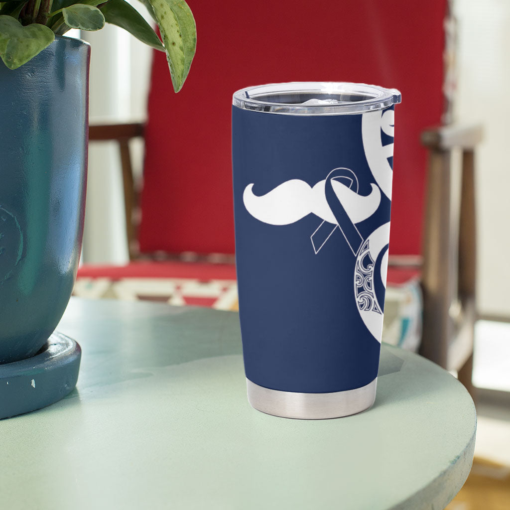 New Zealand Maori Mo Bros Tumbler Cup Blue Ribbon With Koru Kowhaiwhai