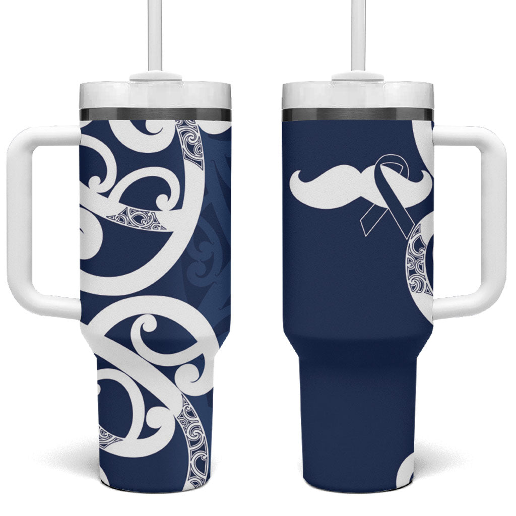 New Zealand Maori Mo Bros Tumbler With Handle Blue Ribbon With Koru Kowhaiwhai
