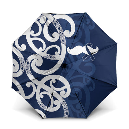 New Zealand Maori Mo Bros Umbrella Blue Ribbon With Koru Kowhaiwhai