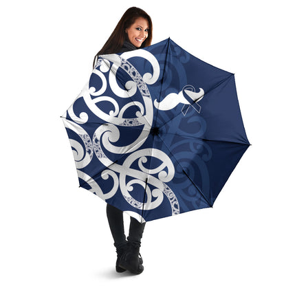 New Zealand Maori Mo Bros Umbrella Blue Ribbon With Koru Kowhaiwhai