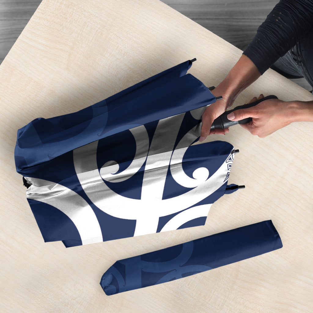 New Zealand Maori Mo Bros Umbrella Blue Ribbon With Koru Kowhaiwhai