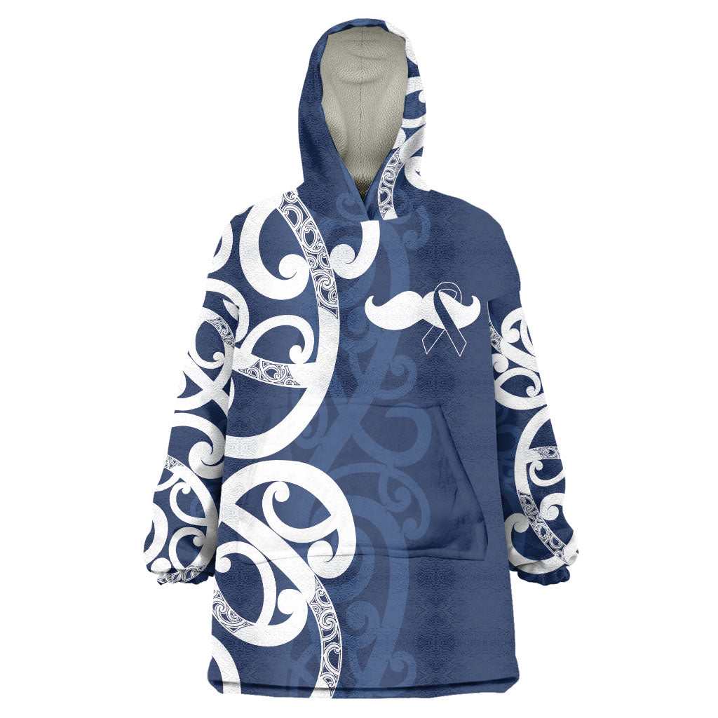New Zealand Maori Mo Bros Wearable Blanket Hoodie Blue Ribbon With Koru Kowhaiwhai