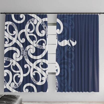 New Zealand Maori Mo Bros Window Curtain Blue Ribbon With Koru Kowhaiwhai