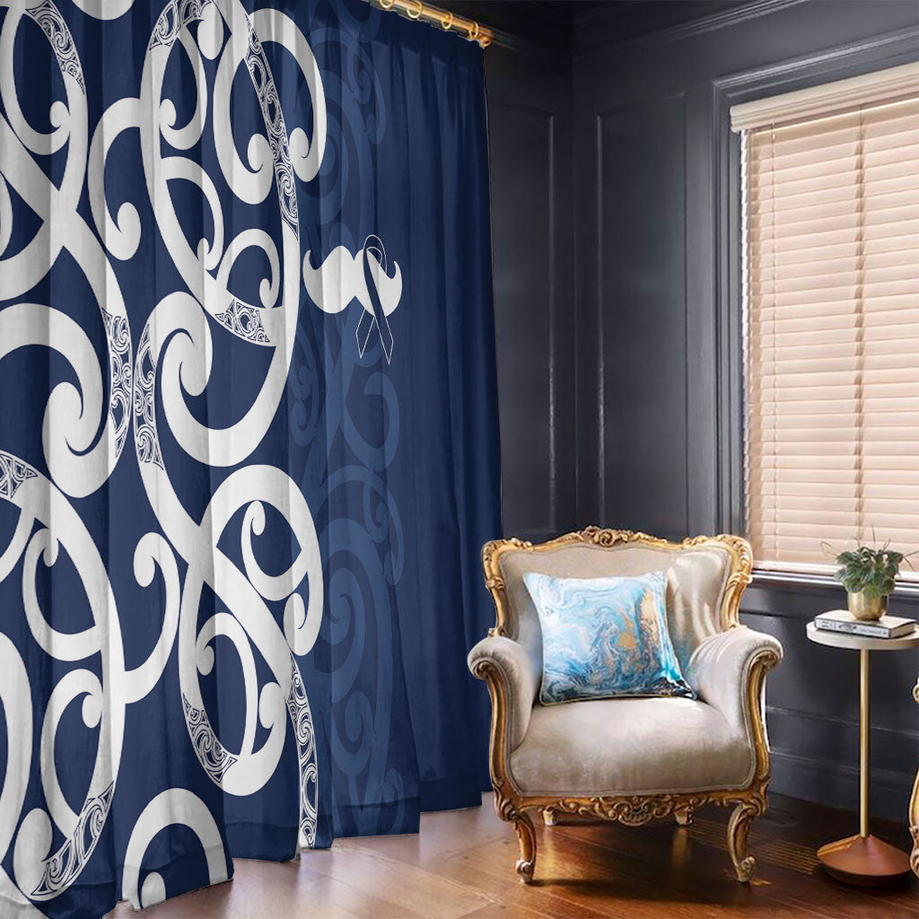 New Zealand Maori Mo Bros Window Curtain Blue Ribbon With Koru Kowhaiwhai