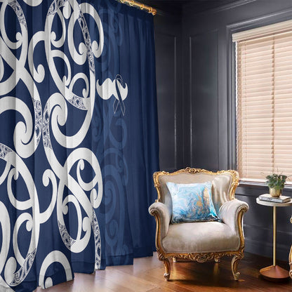 New Zealand Maori Mo Bros Window Curtain Blue Ribbon With Koru Kowhaiwhai