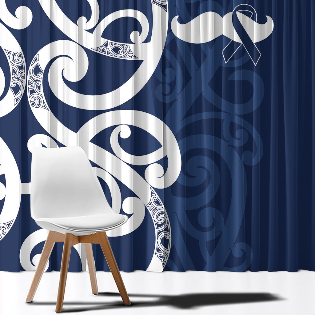 New Zealand Maori Mo Bros Window Curtain Blue Ribbon With Koru Kowhaiwhai