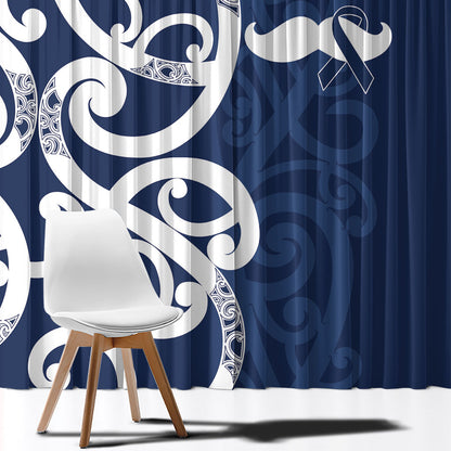New Zealand Maori Mo Bros Window Curtain Blue Ribbon With Koru Kowhaiwhai
